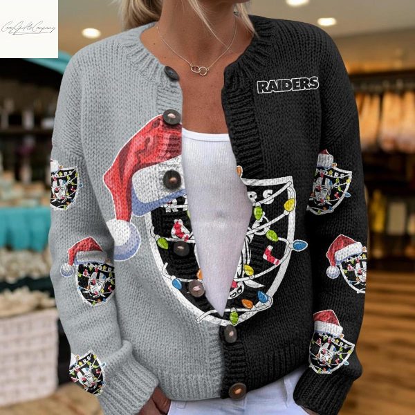 Las Vegas Raiders Santa Hat Christmas Cardigan Jacket