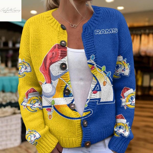 Los Angeles Rams Santa Hat Christmas Cardigan Jacket