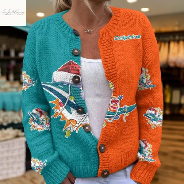 Miami Dolphins Santa Hat Christmas Cardigan Jacket