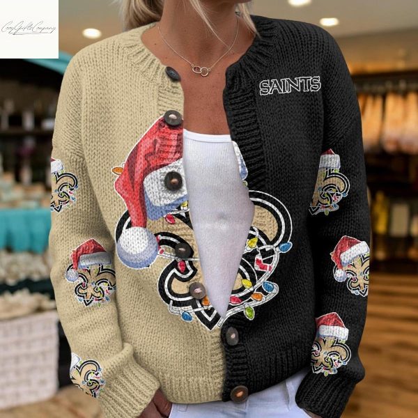 New Orleans Saints Santa Hat Christmas Cardigan Jacket