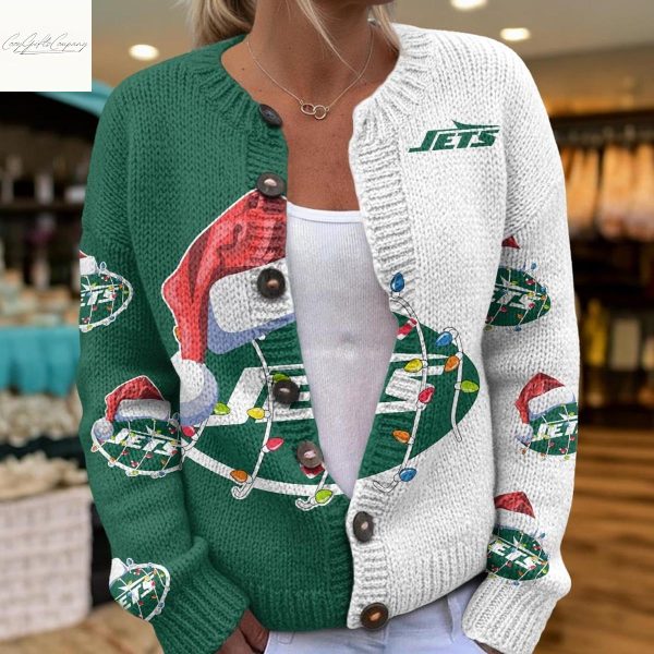 New York Jets Santa Hat Christmas Cardigan Jacket