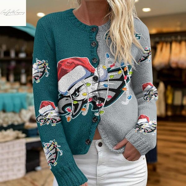 Philadelphia Eagles Santa Hat Christmas Cardigan Jacket