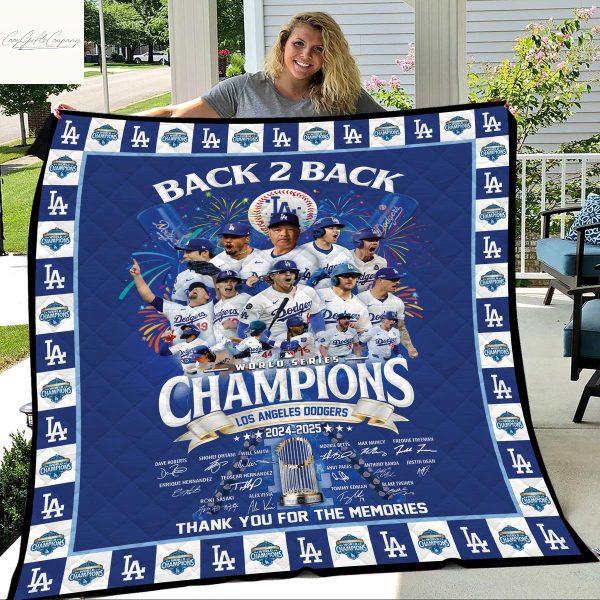 Los Angeles Dodgers Back 2 Back World Series Champions Blanket Quilt
