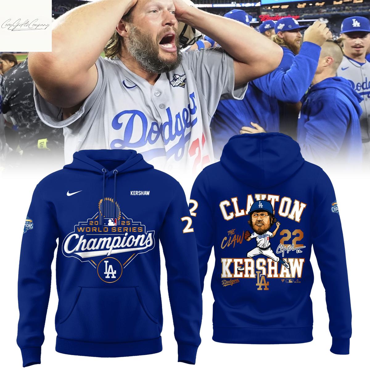 Los Angeles Dodgers Clayton Kershaw World Series Champions Hoodie Shirt Los Angeles Dodgers Clayton Kershaw World Series Champions Hoodie Shirt