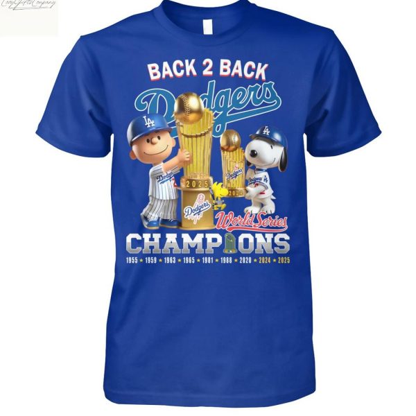Los Angeles Dodgers Snoopy Back 2 Back Champions T Shirt